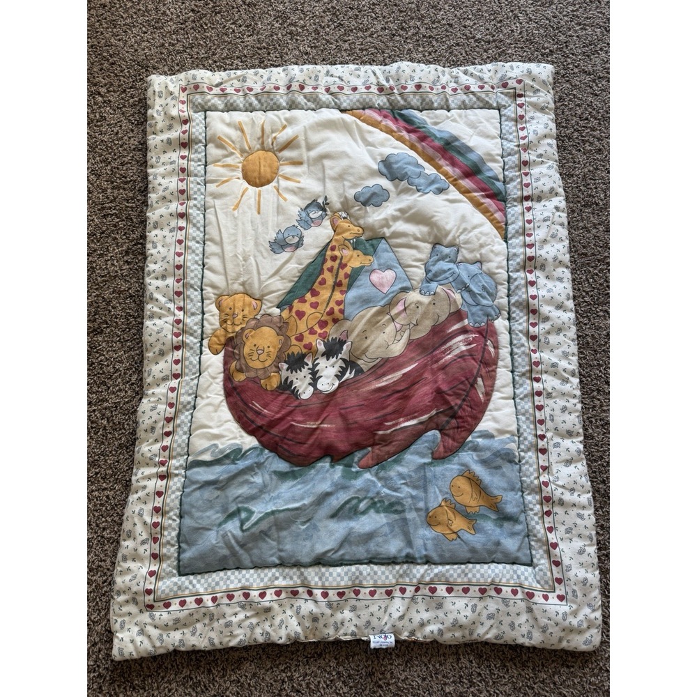 Vintage Y2K NoJo Noah's Ark Crib Quilt Animals Baby Christian Cozy